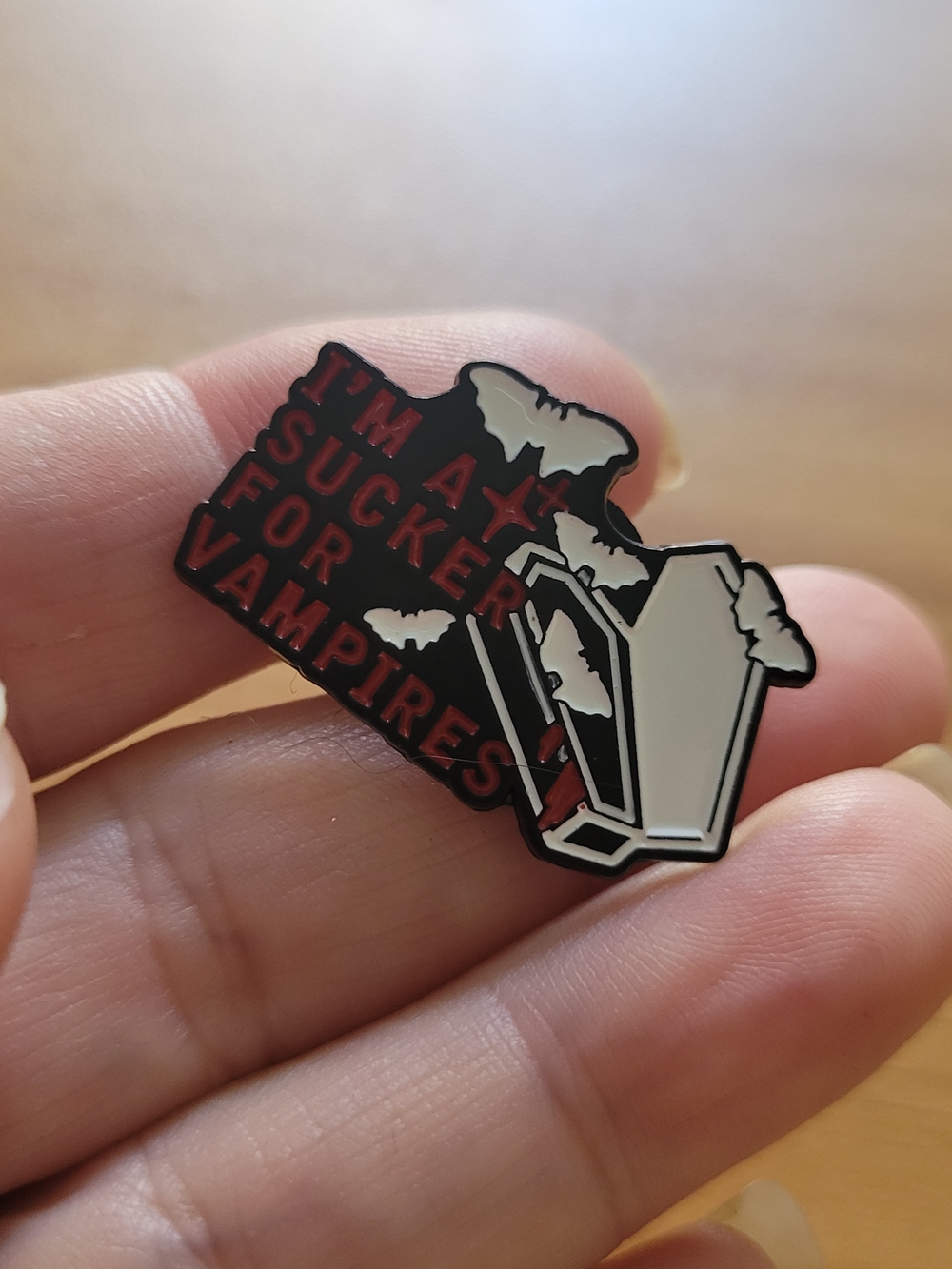 🍁NEW🍁 I'm a Sucker for Vampires Enamel Pin - Black & White